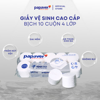 Giấy vệ sinh papaver, bịch 10 cuộn lớn giấy vệ sinh cao cấp an toàn cho da 4 lớp mềm mại
