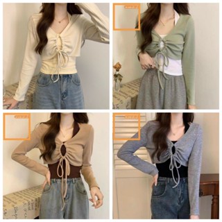 Áo Thun Hai Lớp Dây Đeo Cổ Tay Dài Kèm Rút Giữa Xoắn Tròn Xinh Xỉu TTSLC0316