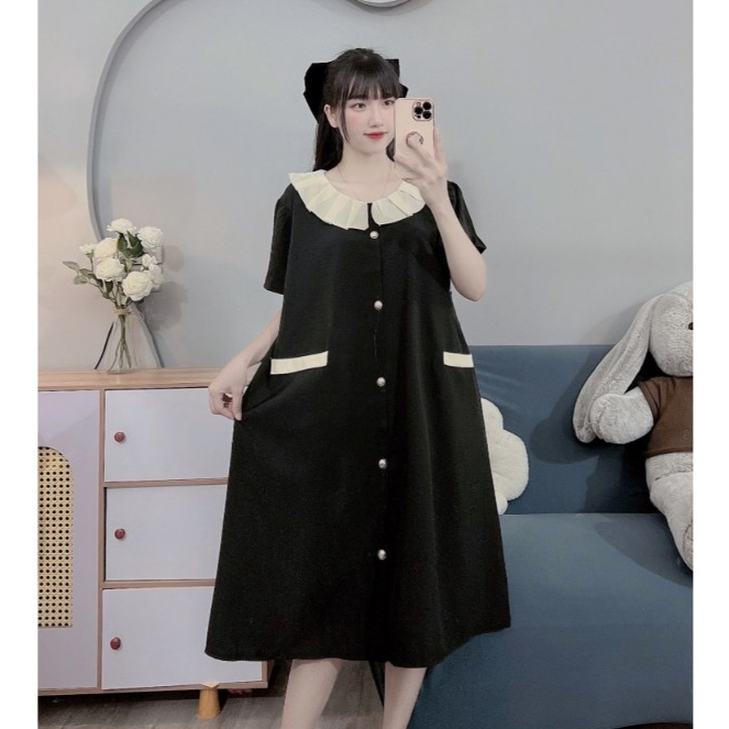 (Đủ size từ 45kg-100kg)Váy bầu,đầm bầu thiết kế cổ sen,dáng công sở,bigsize đến 100kg