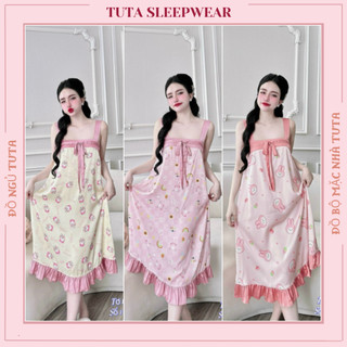 Đầm ngủ lụa 2dây kèm quần TUTA đầm pijama bigsize mặc nhà chất latin mềm mịn cao cấp.