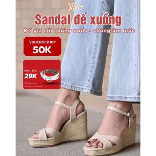 Sandal nữ đế xuồng giả cói 9cm siêu nhẹ, giày cao gót nữ da mềm quai chéo thanh lịch - Kimy Shoes