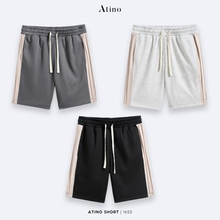  Quần Short Nam Phối Vải Sọc Kem ATINO Chất Liệu Polyester Dáng Trẻ Trung Form Regular L.3.1655 