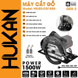 Máy cưa gỗ HUKAN HK-G2-CG185N, Công suất 1500W, Tặng 1 cặp chổi than + 1 Đĩa cắt