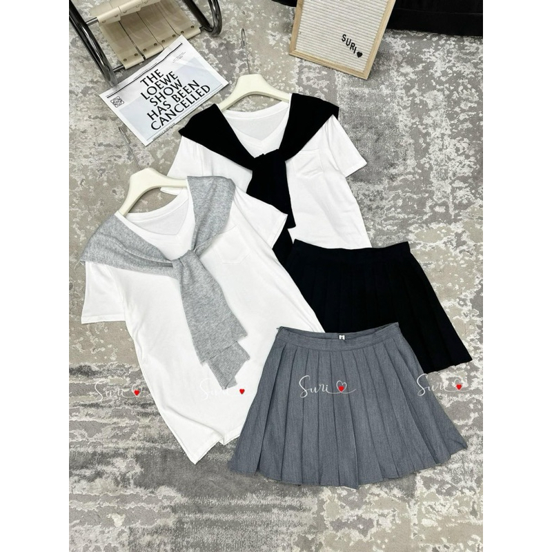 Set áo pull kèm khăn mix cv xếp li