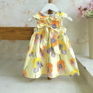 Tom&Chelsea - Váy/ đầm bé gái 8-26kg/1-6T Váy sát nách cổ sen bèo nơ ngực họa tiết hoa lan