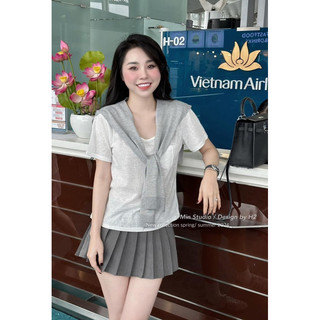 Set áo pull kèm khăn mix cv xếp li