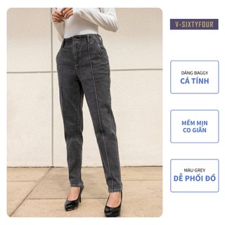 Quần jeans nữ sóng gân dáng baggy màu xám. front seam detail baggy jeans v-sixtyfour- 222wd2089f2050