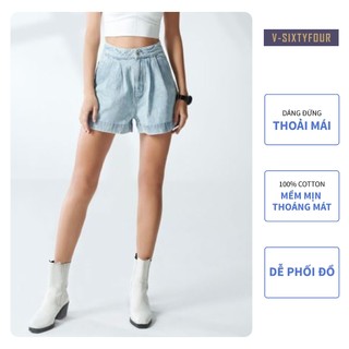 Quần short jeans nữ dáng đứng, xếp ly. pleated denim short v-sixtyfour v64- 222wdr1102f1910