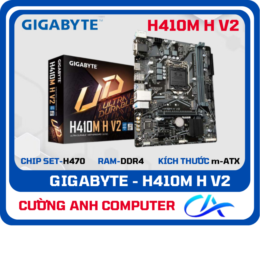 Mainboard Gigabyte H410M H V2 ( Chipset H470, LGA 1200, DDr4, m-ATX). Hàng chính hãng TLC