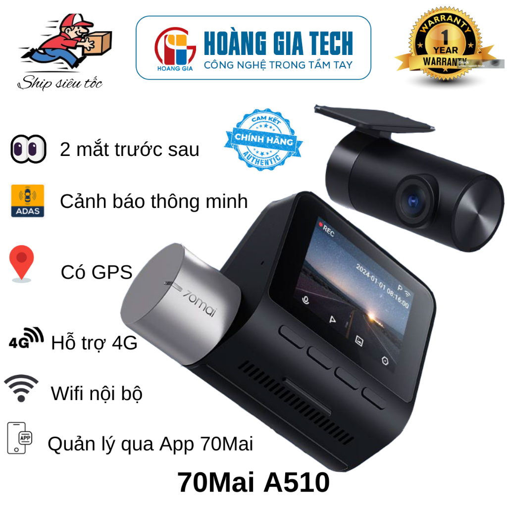 Camera hành trình 70MAI A510 Ghi hình HDR 60Fps  hỗ trợ modul 4G mới - Bản Quốc tế Chính hãng