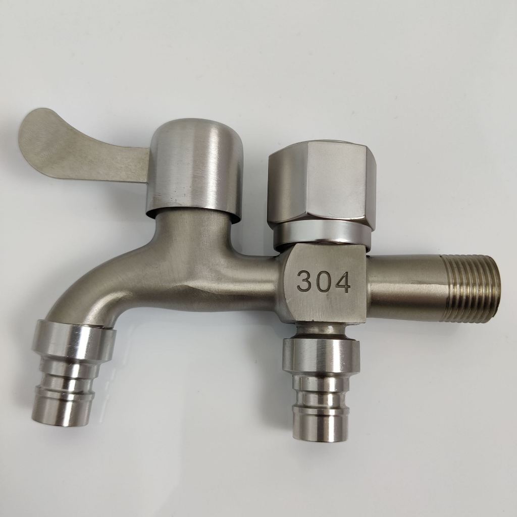 Vòi nước thép không gỉ 304 chia 2 đầu ra độc lập tiện dụng. Vòi nước 2 đầu cho máy giặt chia nước th