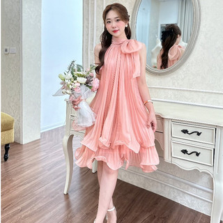 Váy dập ly dây nơ cổ v1755 kymie