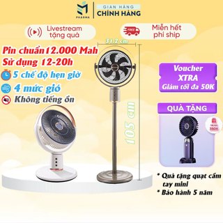 Quạt tich điện Jysuper, pin trâu sử dụng 12-20h - sạc gấp gọn kéo dài 1m có hẹn giờ, pin 12000mAh, 4 chế độ