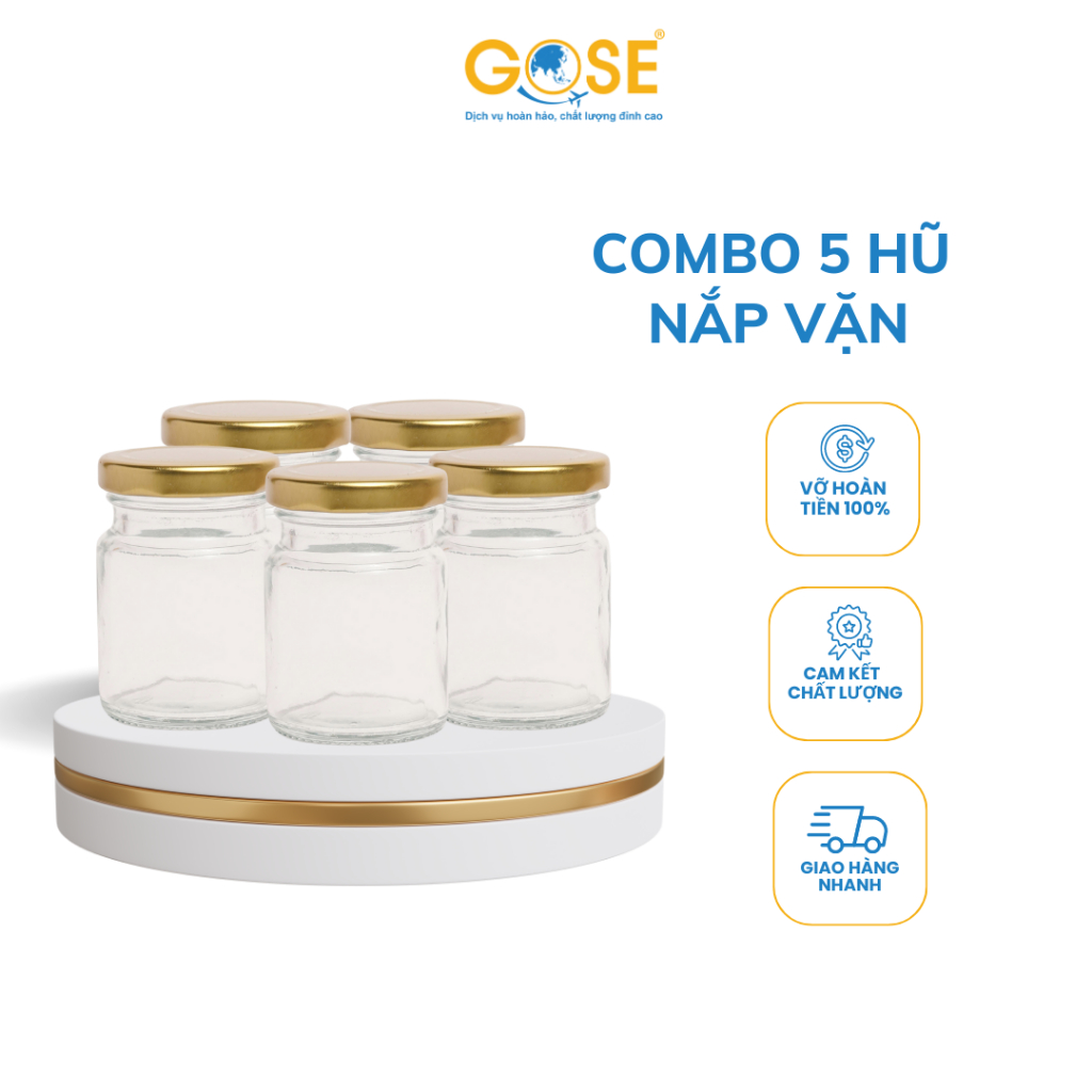 Combo lọ thủy tinh chưng yến tròn nắp vặn 70ml GOSE hũ đựng yến chưng