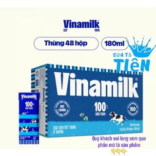 Thùng sữa tươi tiệt trùng Vinamilk Ít đường hộp 180ml (48 hộp) "GIÁ BÁN ĐÃ TRỪ KHUYẾN MÃI"