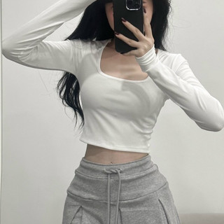 Áo Croptop Cổ Vuông Dài Tay Màu Trơn Ôm Body Tôn Dáng Laca Store B6-1, áo kiều cổ u form croptop năng động basic cotton