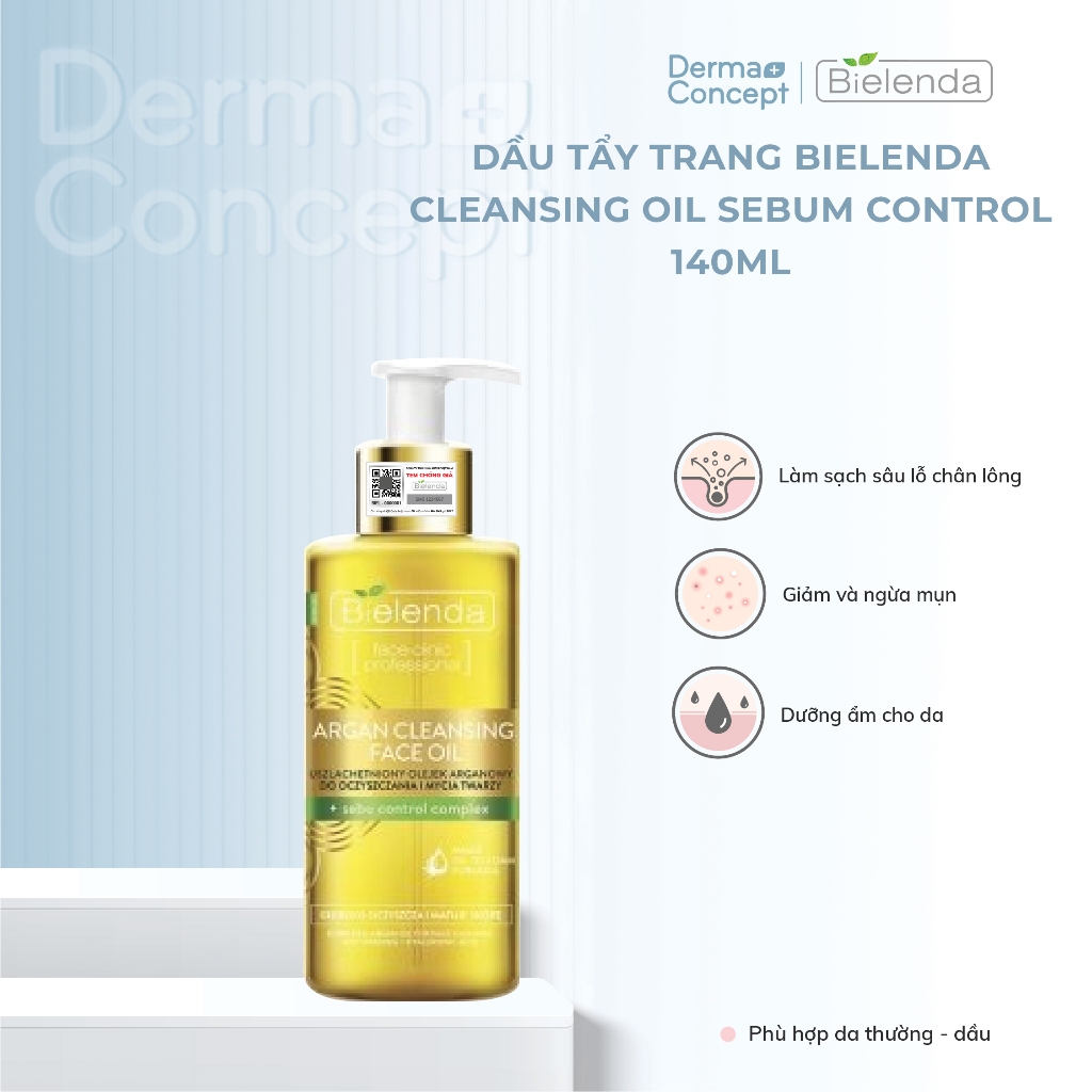 Dầu tẩy trang Bielenda Cleansing Oil Sebum Control làm sạch sâu, dễ nhũ hóa cho da dầu mụn 140ml