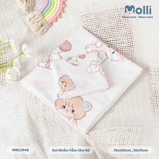 MOL2048. Set Khăn Tắm , Khăn Mặt MOLLI Cho Bé/ Khăn tắm lụa Aden cao cấp cho bé