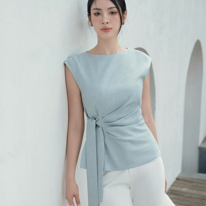 LAGOM - Áo cổ tròn nhấn ly buộc eo (DONNA TOP)