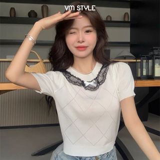 Áo kiểu nữ VMSTYLE mongtoghi cổ tròn viền ren tiểu thư ALU00295