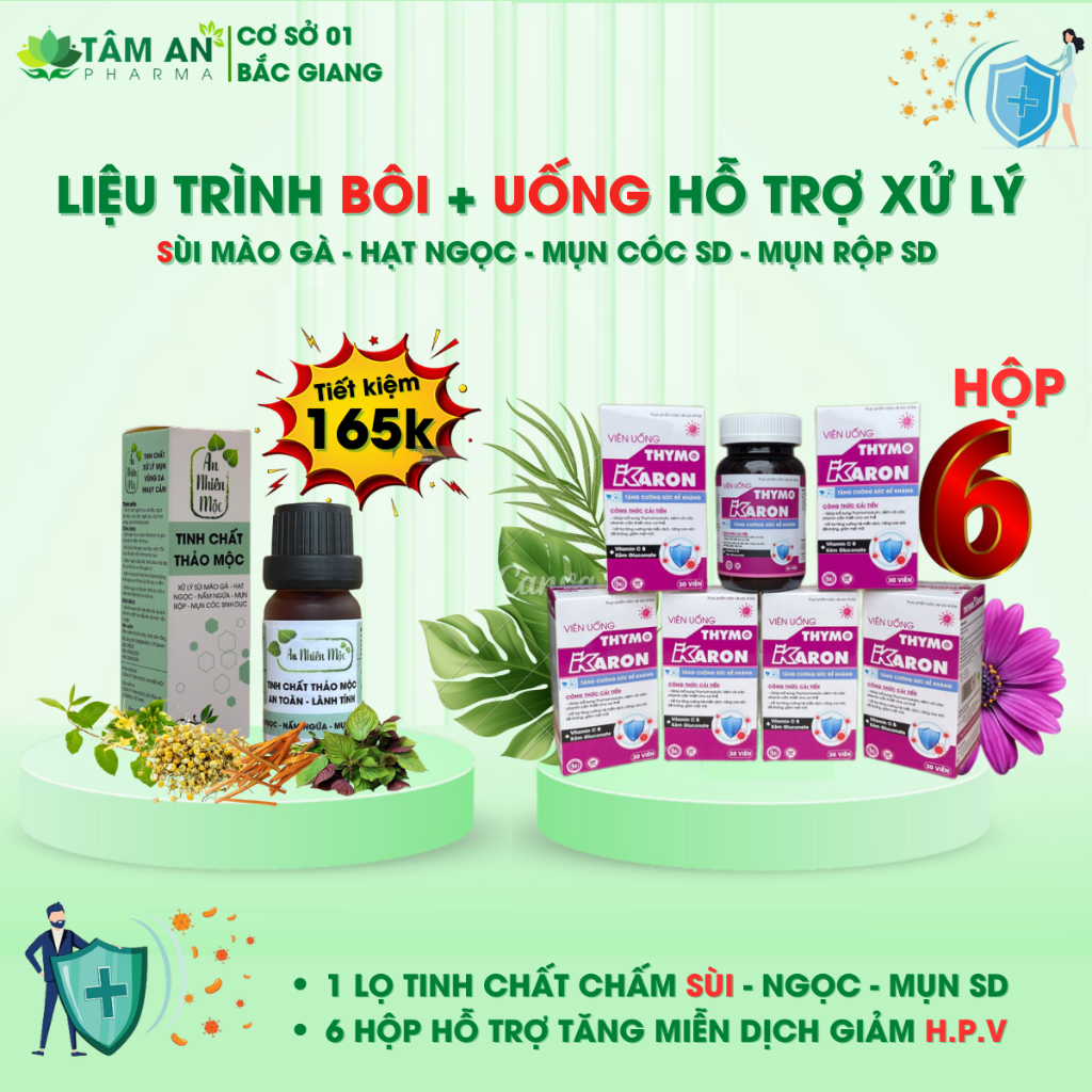COMBO Liệu Trình Hỗ Trợ Xử Lý Sùi Mào Gà, Hạt Ngọc Gồm Tinh Chất Thảo Mộc Bôi Và 6 Hộp Tăng Cường Hệ Miễn Dịch