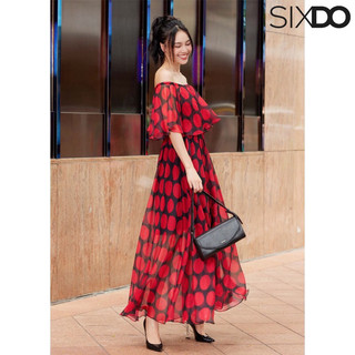 Đầm maxi châm bi đỏ SIXDO