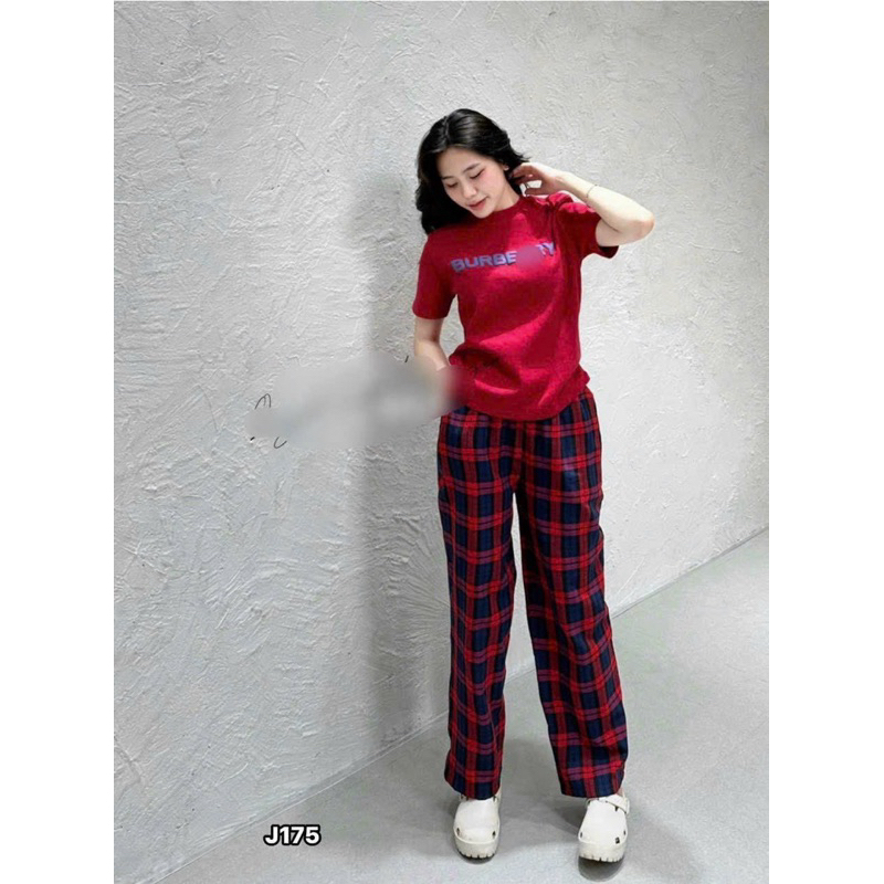 Bộ đỏ áo BBR mix quần dài kẻ