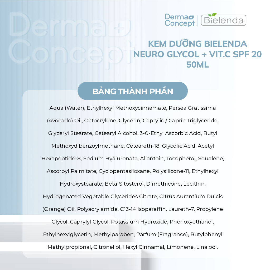 Kem dưỡng Bielenda Neuro Glycol + Vit.C SPF 20 dưỡng trắng da và trẻ hoá da ban ngày 50ml