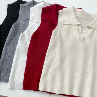 GERME Áo sát nách nữ cổ bẻ dáng croptop, Áo ba lỗ tanktop chất vải dệt kim phong cách Hàn Quốc thường ngày A6240644