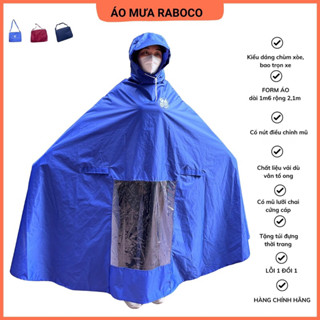 Áo mưa choàng xoè siêu to chính hãng raboco, form đại trùm kín xe, vải dù vân tổ ong siêu bền, chống thấm hiệu quả