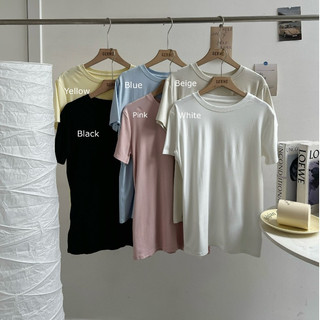 GERME Áo phông nữ cổ tròn một màu dáng suông rộng, Áo thun nữ chất cotton mềm lì co giãn 4 chiều thoải mái A6240665