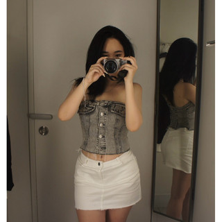 Áo ống denim xám grey denim tops