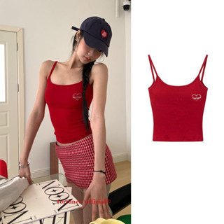 Áo 2 dây màu đỏ sexy hoạ tiết trái tim thời trang nữ Famos