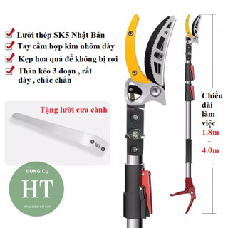  Kéo cắt cành trên cao kết hợp cưa cành cán nhôm cứng dài 3m - 4m 