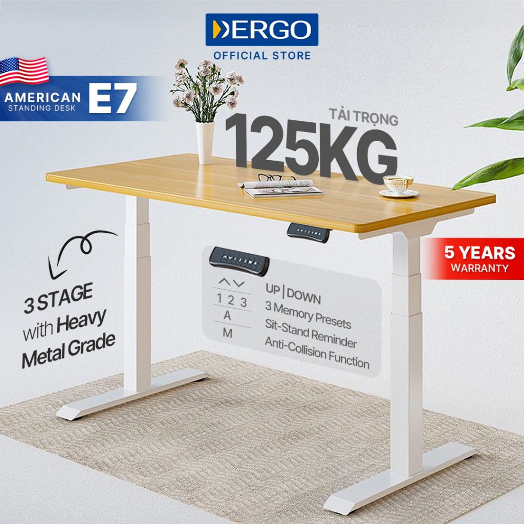 Bàn Làm Việc Đứng DERGO Flexispot (Premium Plus- 3 Stages - T Leg) - E7