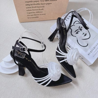 Giày cao gót mũi nhọn quai khoá cài đính nơ lụa dễ thương,Gót cao 7cm Size 35-43