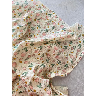 Vải Xô Muslin 2 lớp hoạ tiết thỏ hoa tulip