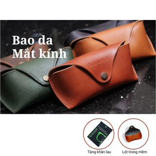 Bao Đựng Mắt Kính Da Bò khắc tên - Đeo dây nịt - Tặng khăn lau kính