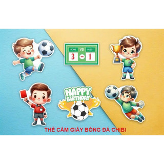 Thẻ cắm giấy bóng đá chibi trang trí bánh