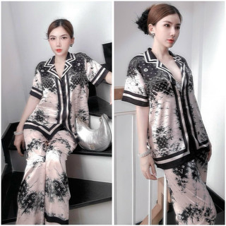 Bộ pijama lụa cao cấp Quảng Châu tay ngắn đen hình
