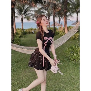 BIGSIZE HIẾU HIẾU (55-95KG) - Set bộ thời trang nữ Áo thun phối nơ caro + Chân váy tầng nơ nhí dáng iu