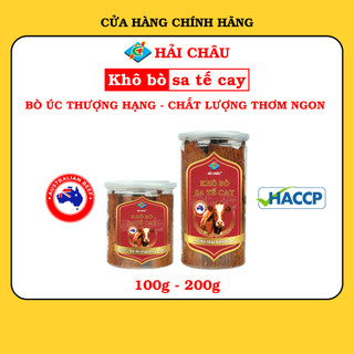 Khô bò sa tế cay Hải Châu hũ 100g và 200g thơm ngon, đậm vị bò Úc thượng hạng - Khô bò Hải Châu