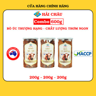 Combo 600g khô bò Hải Châu 3 hũ 200g thơm ngon, chuẩn vị bò Úc thượng hạng - khô bò Hải Châu