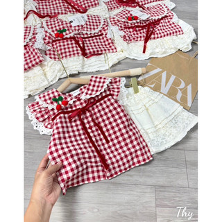 Set áo kẻ đỏ sát nách mix cv trắng