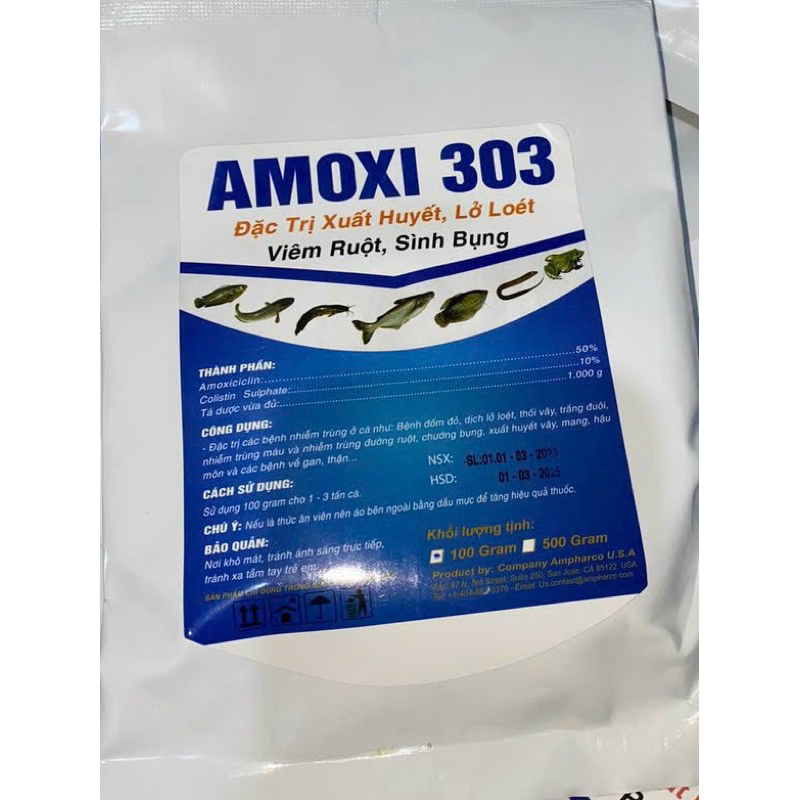 Amoxi 303 dùng cho lươn cá ếch