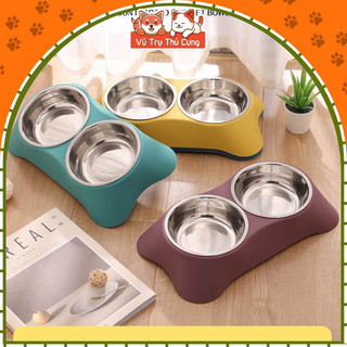 Khay đựng thức ăn cho chó mèo kèm 2 bát inox dễ dàng vệ sinh
