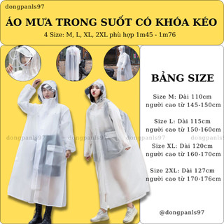 Áo Mưa Trong Suốt Khóa Kéo Có Kính Che Mặt Kèm Chụp Gương Dài Rộng, Chống Thấm Chất Siêu Bền Đẹp