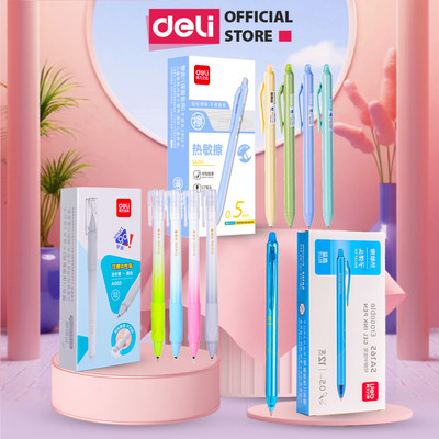 Hộp 12 Bút Gel Xóa Được Mực Xanh DELI Bút Gel Bút Bi Mực Nước Bút Gel Bấm Ngòi 0.5mm Viết Trơn Mượt