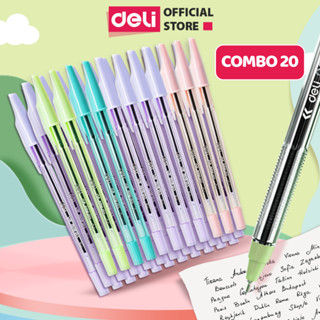 Combo 20 Bút Bi Nước Mực Semi Gel Ngòi 0.5/0.7mm Deli Bút Bi Nắp Đậy Màu Pastel Viết Trơn Nhanh Khô