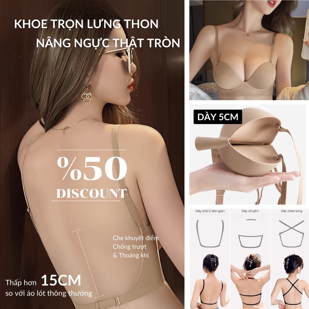 Áo ngực nữ hở lưng LA REINA BRA đệm 5cm nâng ngực, mềm mại, không viền, tuỳ chỉnh 3 kiểu dây LRAB051